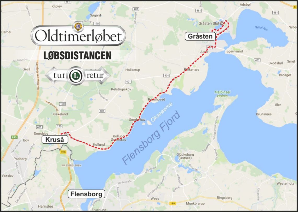Kort over ruten til Kruså